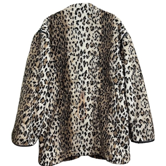 Blank NYC Fleece Leopard Print Faux Leather Trim Coat Jacket Beige Tan Small - Picture 5 of 12